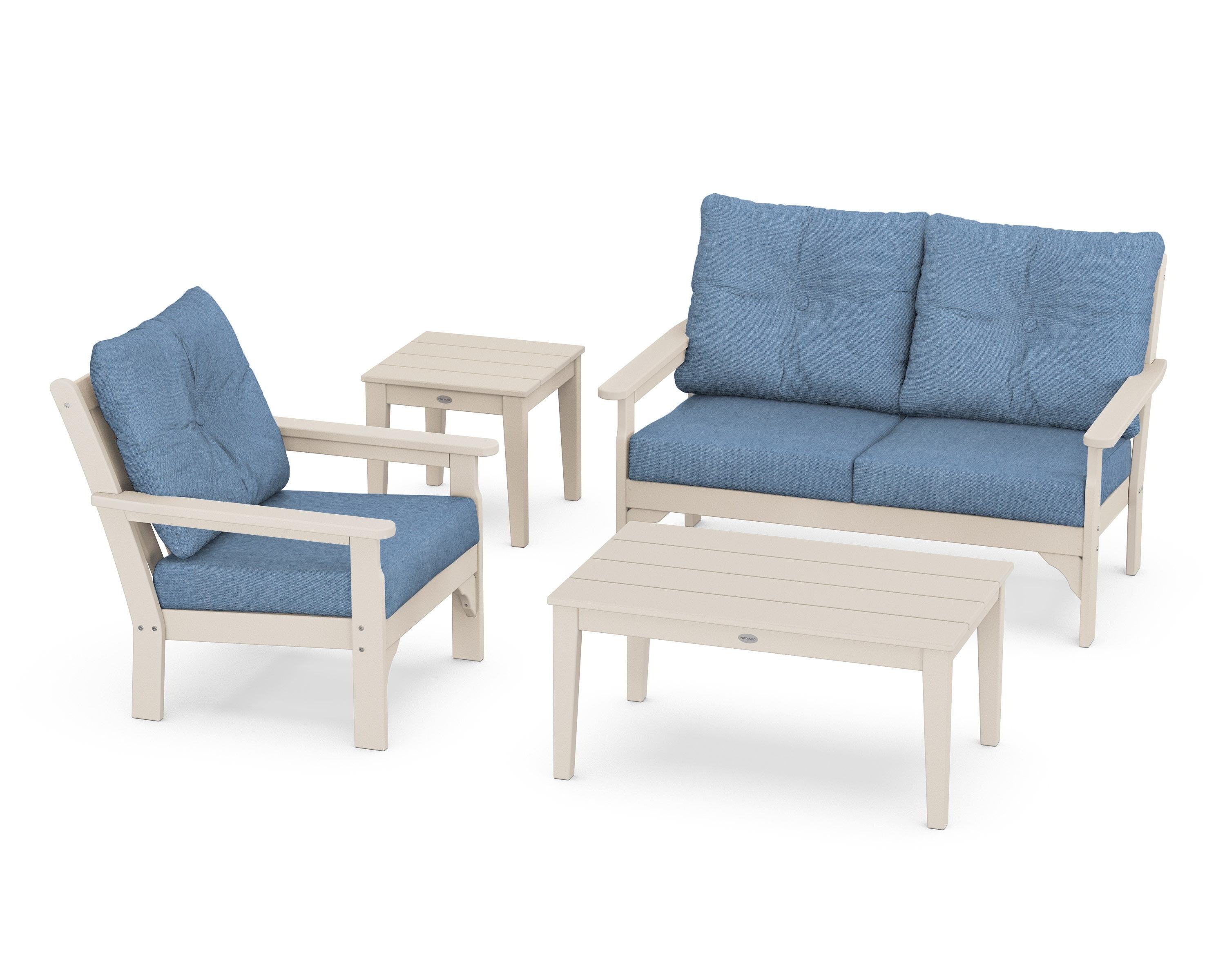 POLYWOOD® Vineyard 4-Piece Deep Seating Set in Sand / Sky Blue