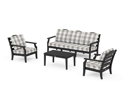 Draper James™ by  POLYWOOD® Savannah 4-Piece Deep Seating Set with Sofa in Black / Buffalo Plaid Grey Mist