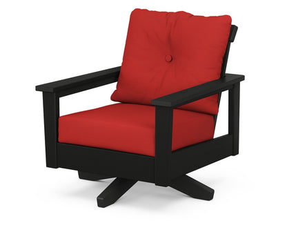 POLYWOOD® Prescott Deep Seating Swivel Chair in Black / Crimson Linen