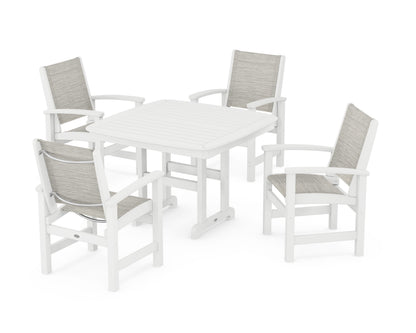 POLYWOOD® Coastal 5-Piece Dining Set in White / Birch Sling
