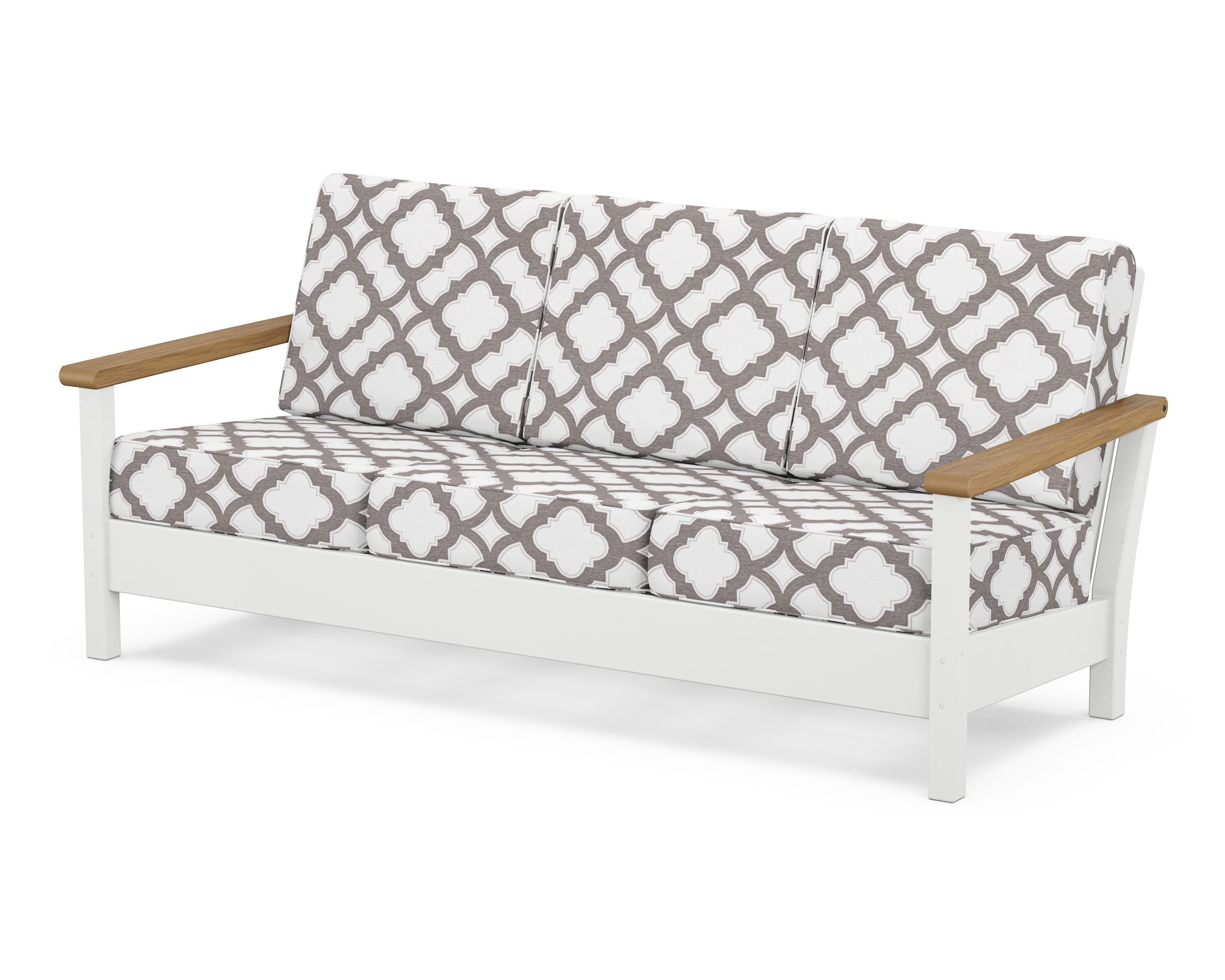POLYWOOD® Harbour Deep Seating Sofa in White / Natural / Trellis Grey Mist