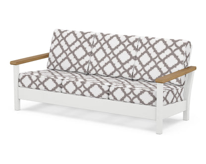 POLYWOOD® Harbour Deep Seating Sofa in White / Natural / Trellis Grey Mist