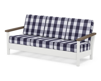 POLYWOOD® Harbour Deep Seating Sofa in White / Kona / Buffalo Plaid Navy