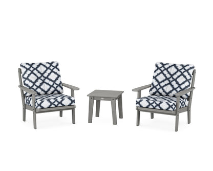 POLYWOOD® Mission 3-Piece Deep Seating Set in Slate Grey / Trellis Marine Indigo
