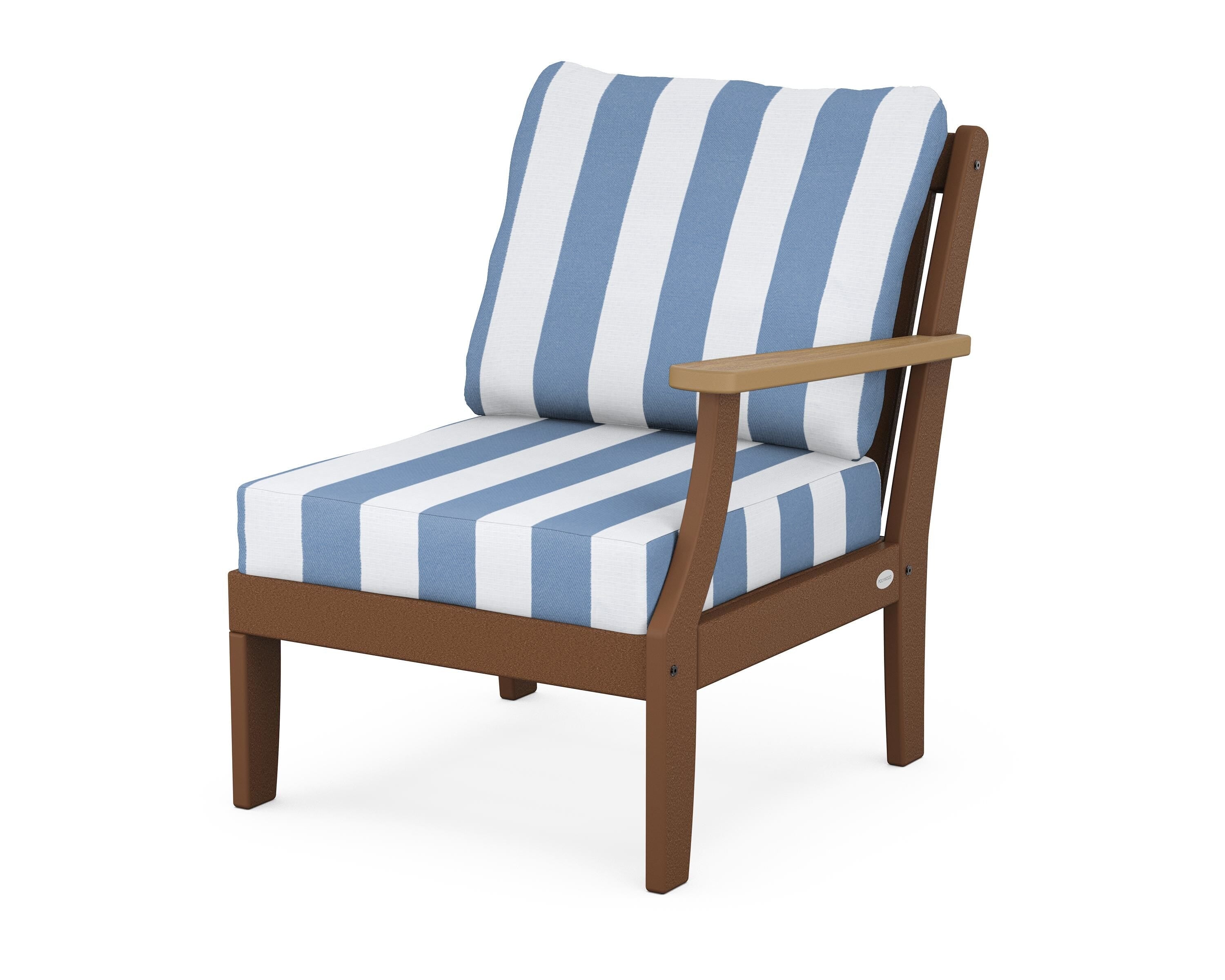 POLYWOOD® Braxton Modular Right Arm Chair in Teak / Natural / Cabana Stripe Sky Blue
