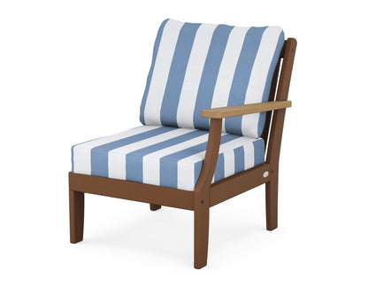 POLYWOOD® Braxton Modular Right Arm Chair in Teak / Natural / Cabana Stripe Sky Blue