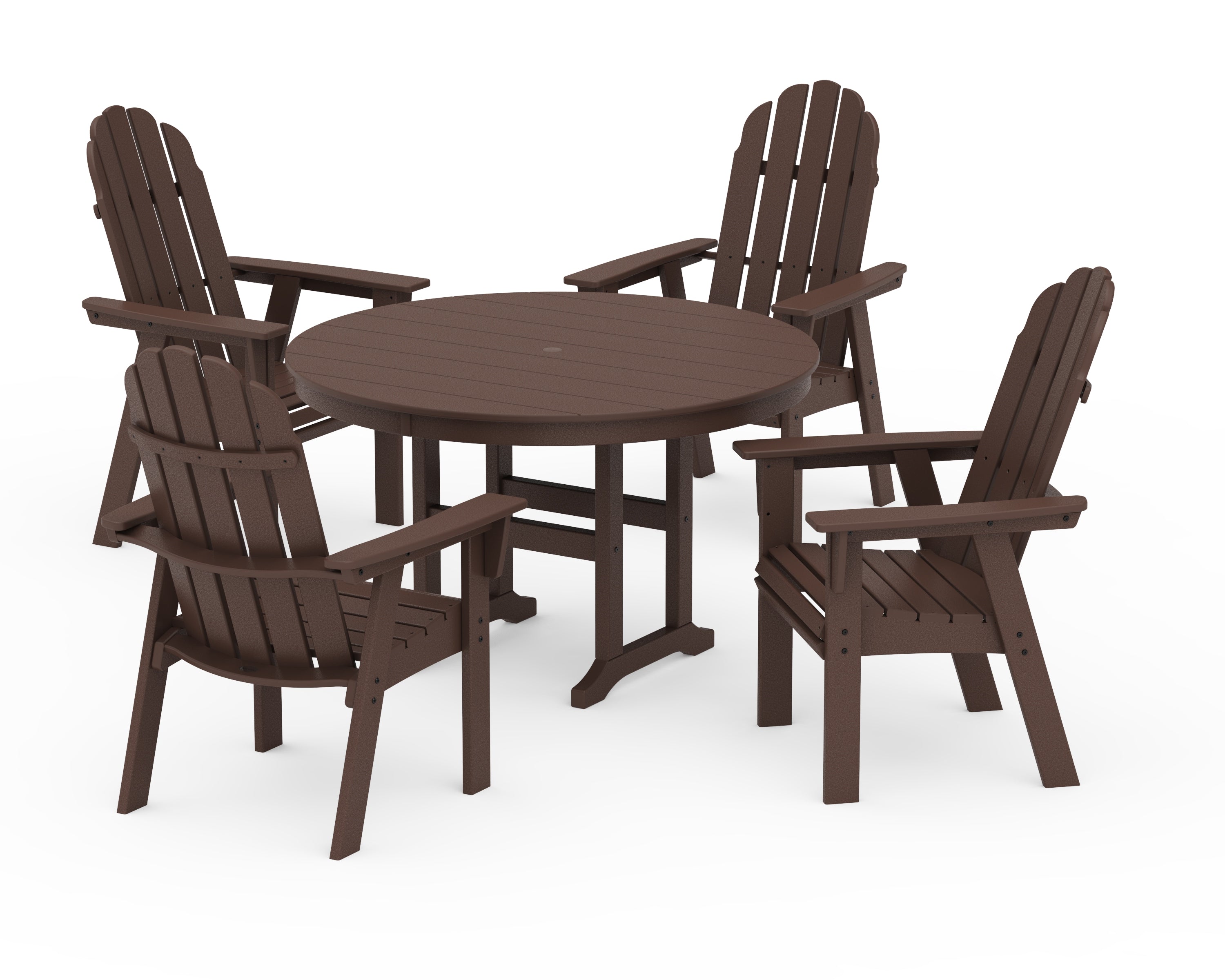 POLYWOOD® Vineyard Curveback Adirondack 5-Piece Round Farmhouse Dining Set in Mahogany