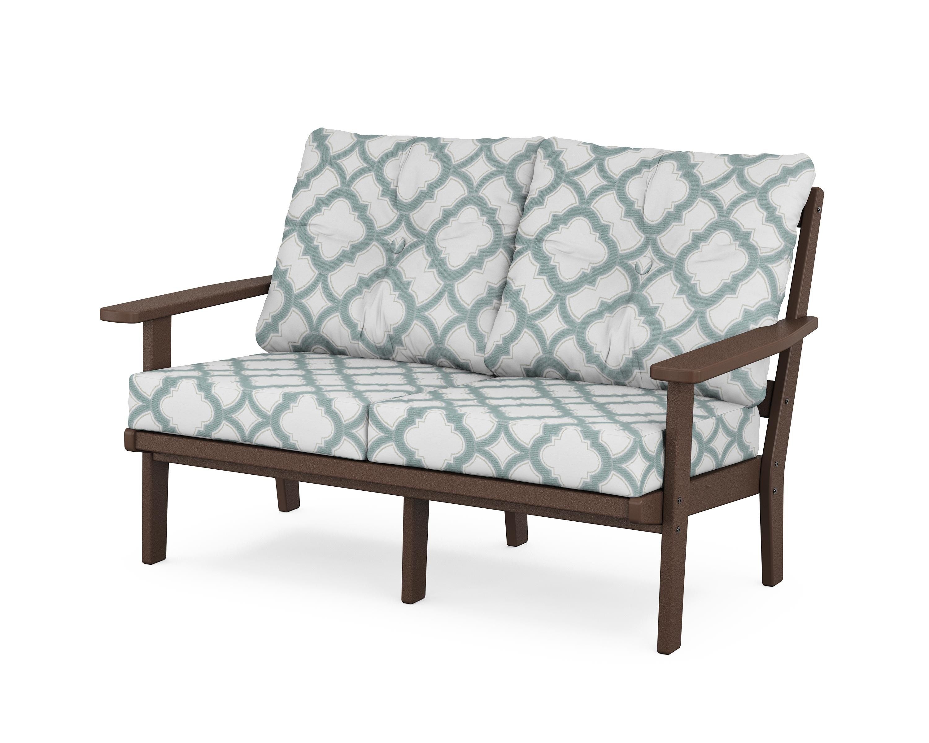 POLYWOOD® Oxford Deep Seating Loveseat in Mahogany / Trellis Glacier Spa
