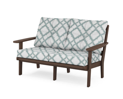 POLYWOOD® Oxford Deep Seating Loveseat in Mahogany / Trellis Glacier Spa