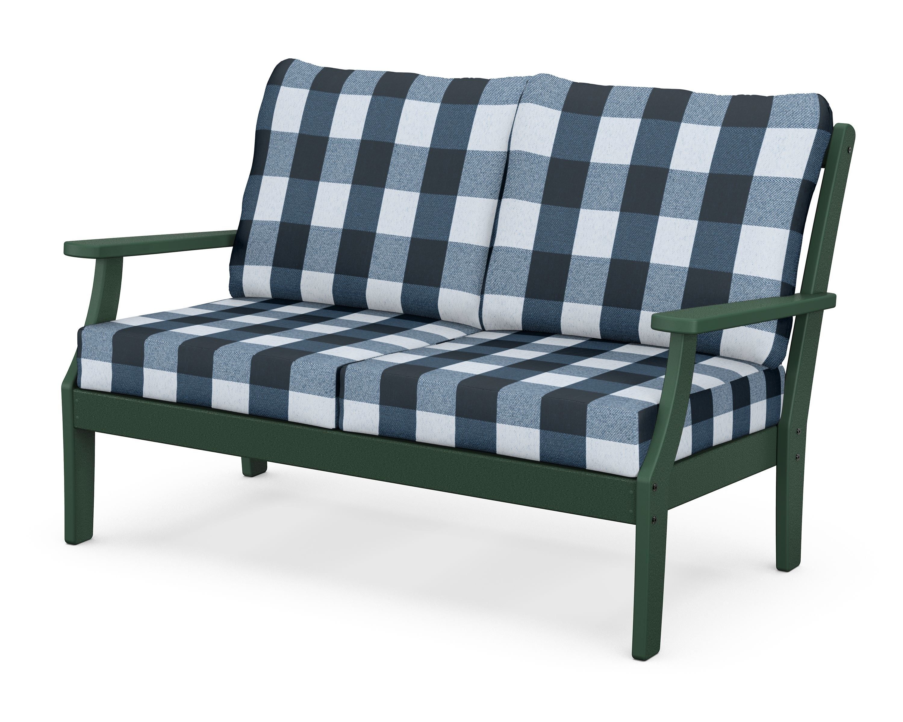 POLYWOOD® Braxton Deep Seating Loveseat in Green / Buffalo Plaid Marine Indigo