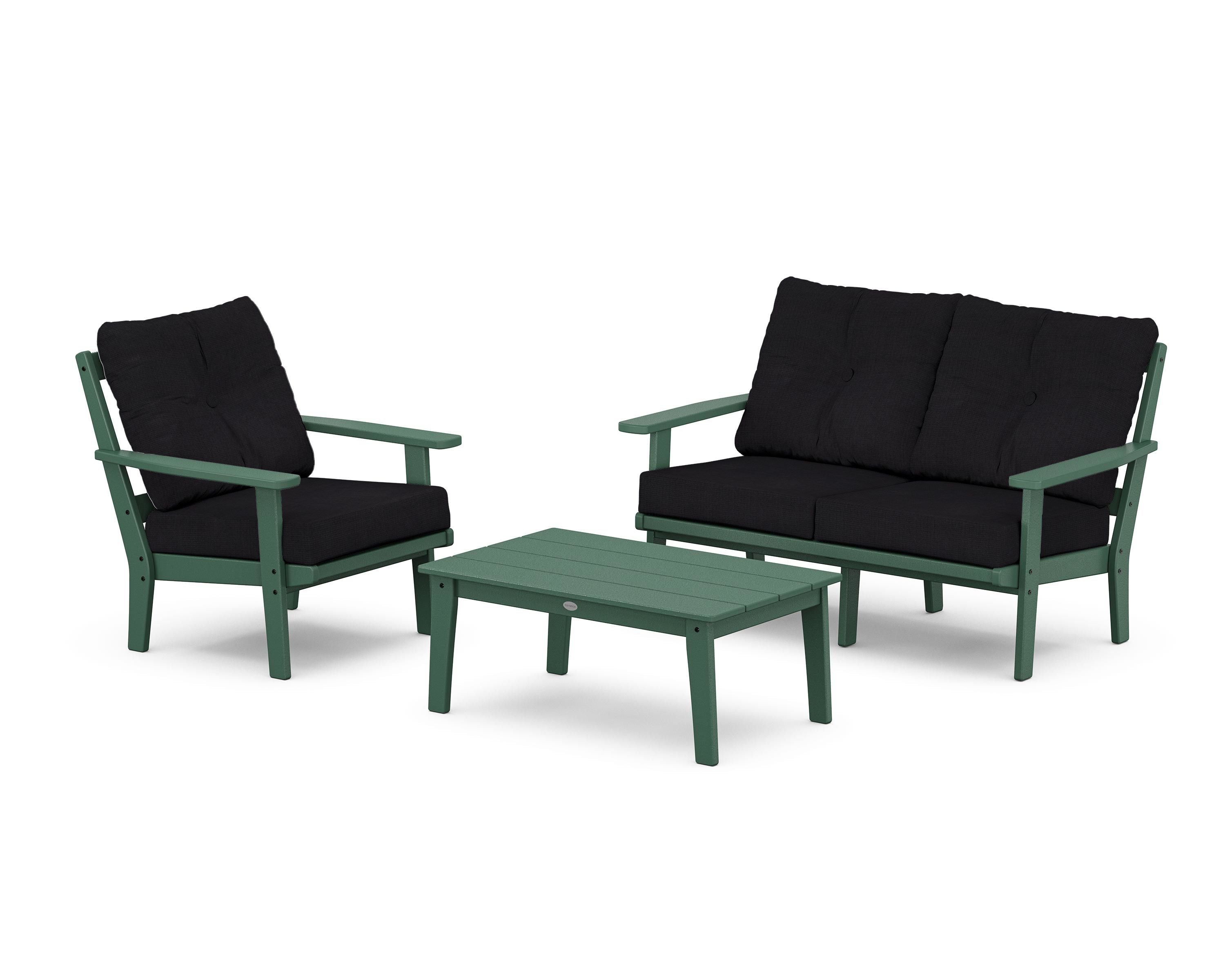 POLYWOOD® Prairie 3-Piece Deep Seating Set with Loveseat in Green / Midnight Linen