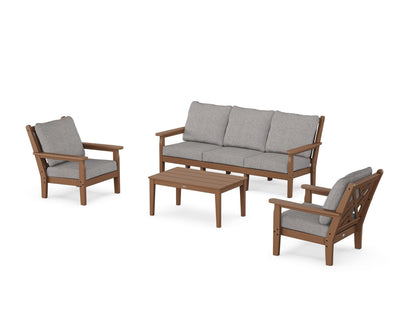 POLYWOOD® Chippendale 4-Piece Deep Seating Set with Sofa in Teak / Grey Mist