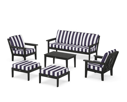 Country Living Cottage 6-Piece Lounge Sofa Set in Black / Cabana Stripe Navy