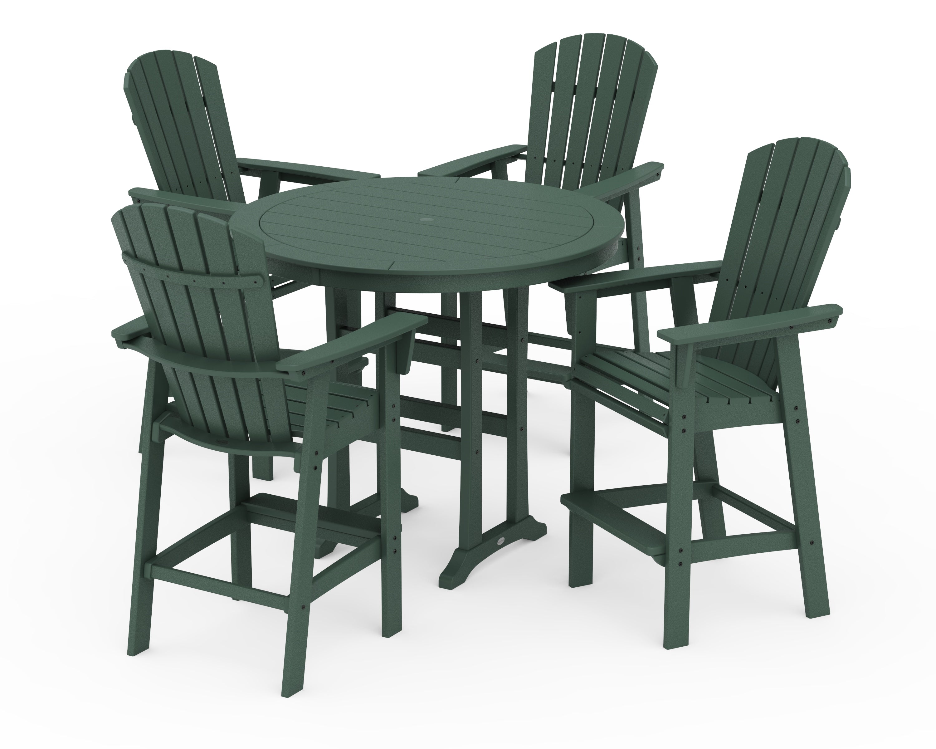 POLYWOOD® Nautical Curveback Adirondack 5-Piece Round Trestle Bar Set in Green