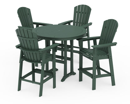 POLYWOOD® Nautical Curveback Adirondack 5-Piece Round Trestle Bar Set in Green