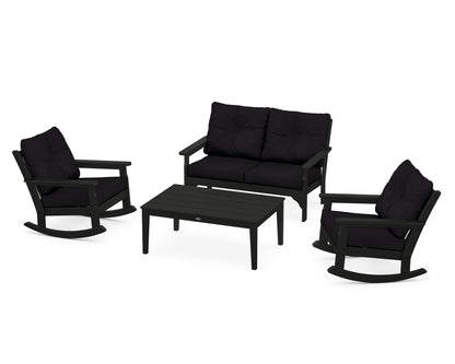 POLYWOOD® Vineyard 4-Piece Deep Seating Rocking Chair Set in Black / Midnight Linen