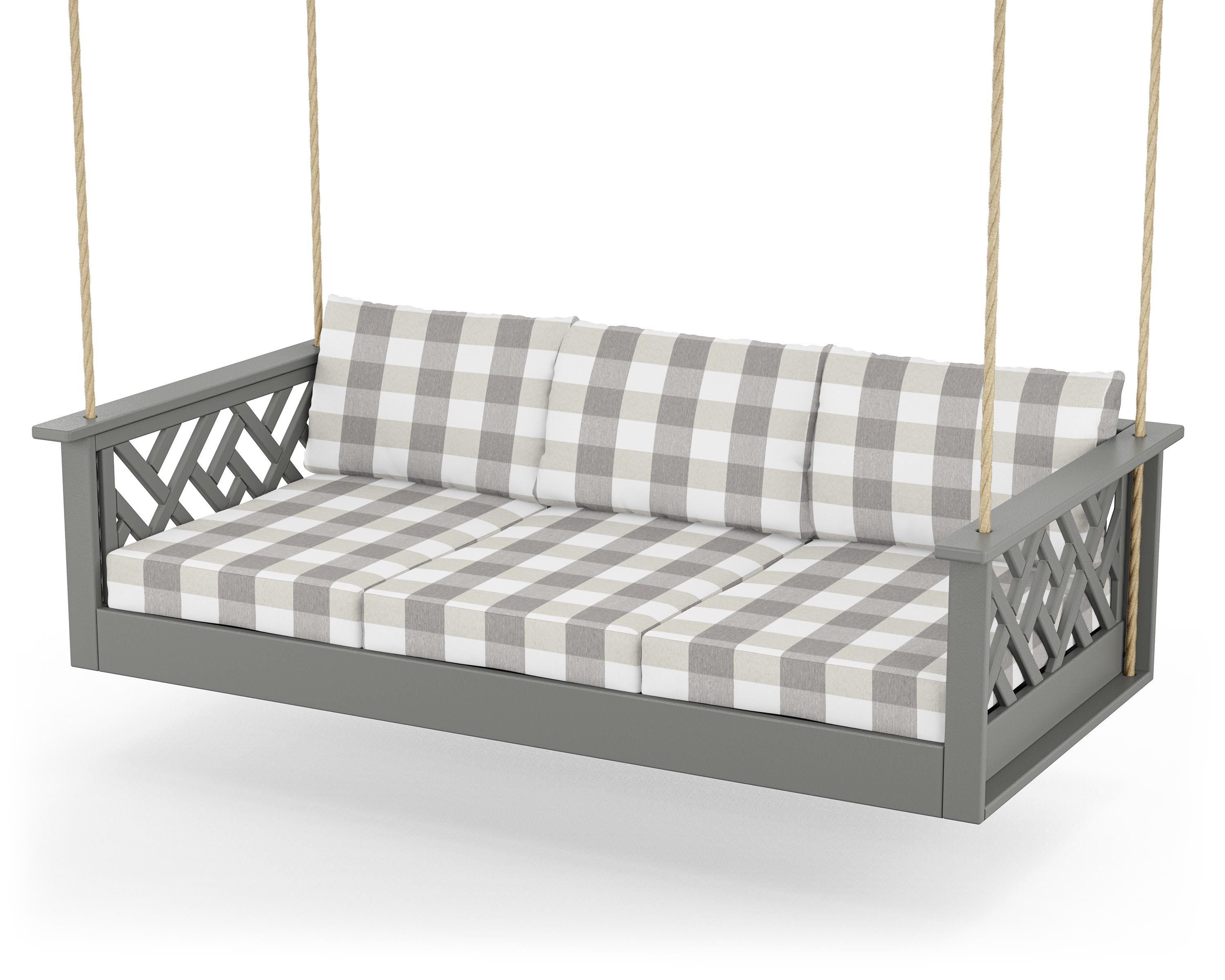 POLYWOOD® Chippendale Daybed Swing in Slate Grey / Buffalo Plaid Grey Mist