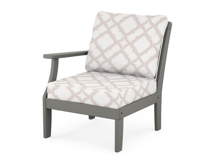 POLYWOOD® Braxton Modular Left Arm Chair in Slate Grey / Trellis Dune Burlap