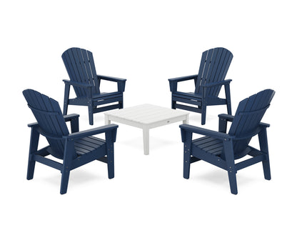 POLYWOOD® 5-Piece Nautical Grand Upright Adirondack Chair Conversation Group in Navy / White