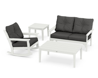 POLYWOOD® Vineyard 4-Piece Deep Seating Rocker Set in Vintage White / Spectrum Carbon