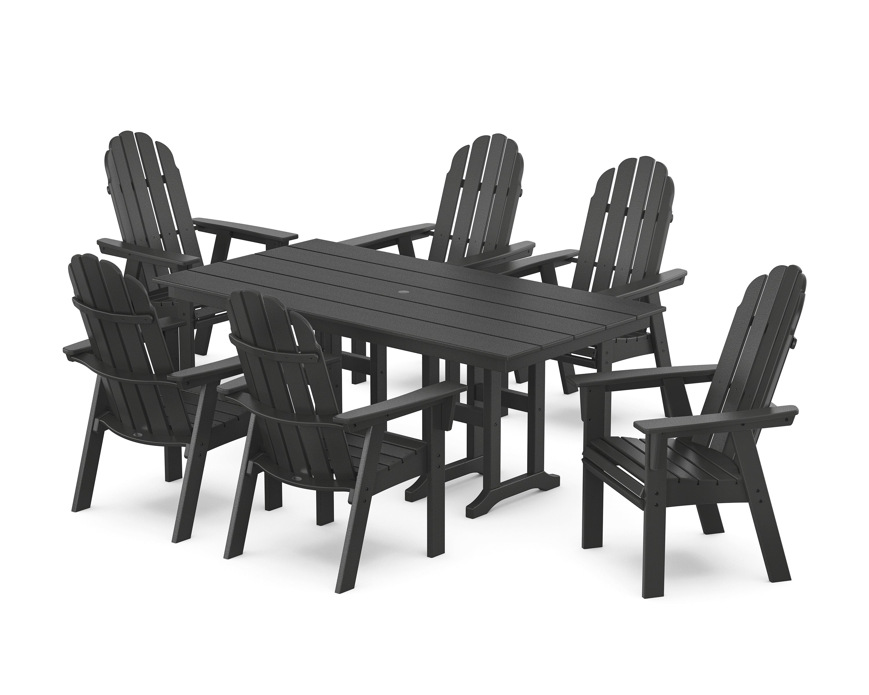 POLYWOOD® Vineyard Curveback Adirondack Chair 7-Piece Farmhouse Dining Set in Black