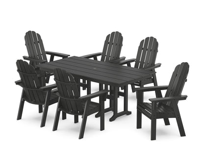 POLYWOOD® Vineyard Curveback Adirondack Chair 7-Piece Farmhouse Dining Set in Black