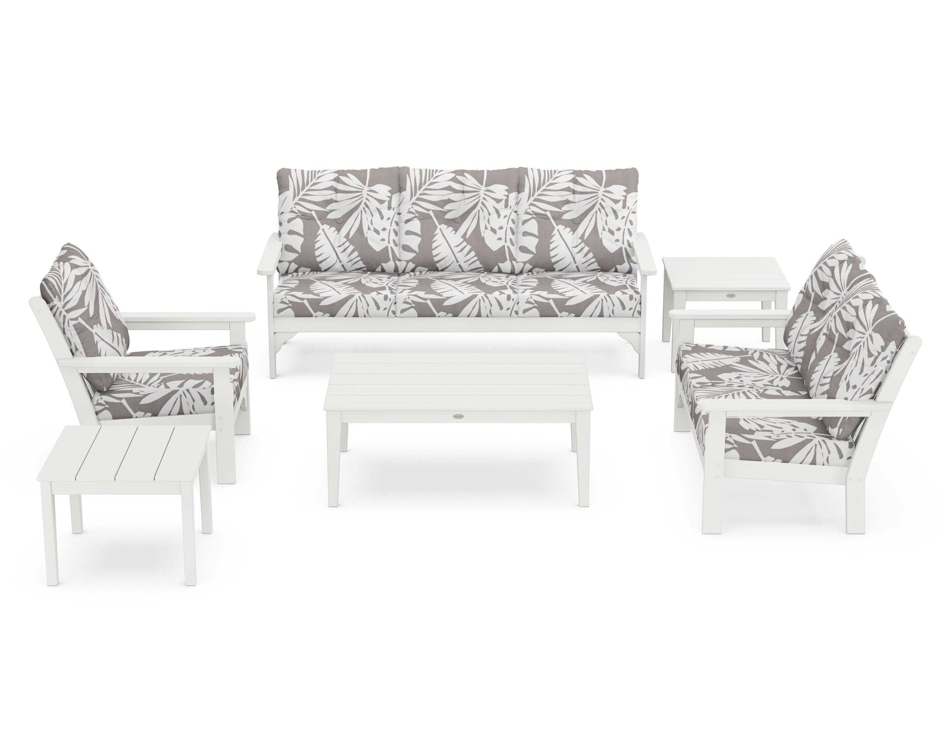 POLYWOOD® Vineyard 6-Piece Deep Seating Set in White / Leaf Grey Mist