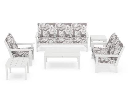 POLYWOOD® Vineyard 6-Piece Deep Seating Set in White / Leaf Grey Mist