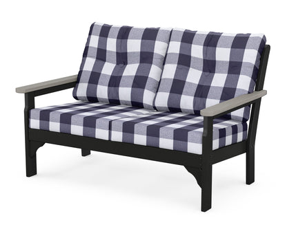 POLYWOOD® Vineyard Deep Seating Loveseat in Black / Driftwood / Buffalo Plaid Navy