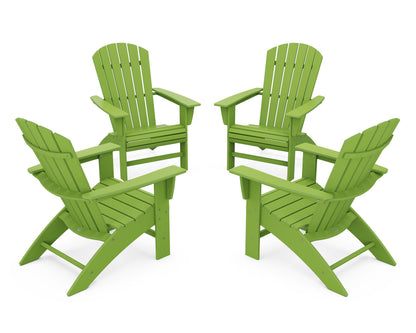 POLYWOOD® 4-Piece Nautical Curveback Adirondack Chair Conversation Set in Lime