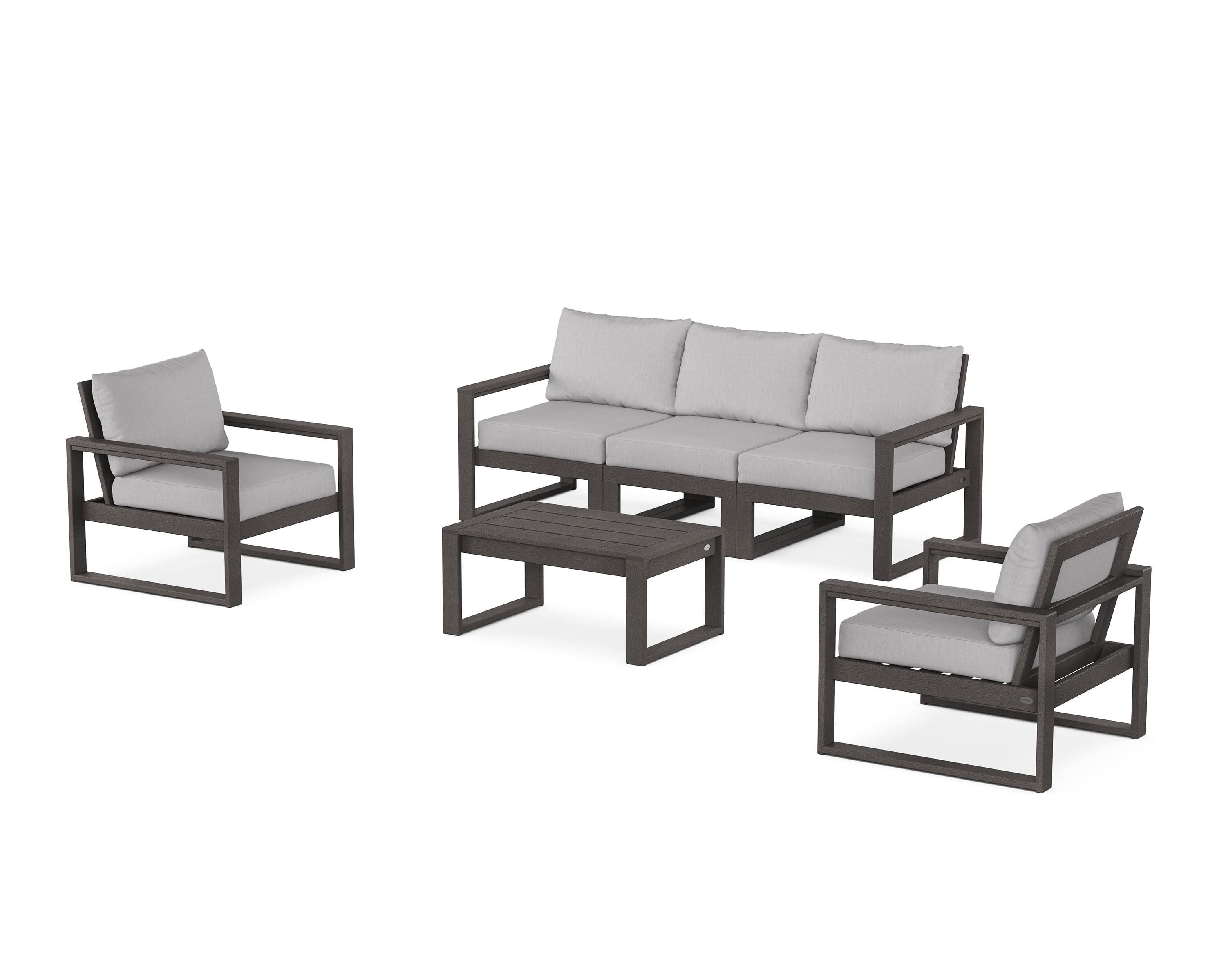 POLYWOOD® EDGE Sectional 4-Piece Deep Seating Set with Sofa in Vintage Coffee / Granite