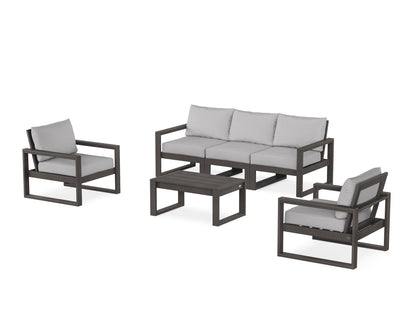 POLYWOOD® EDGE Sectional 4-Piece Deep Seating Set with Sofa in Vintage Coffee / Granite