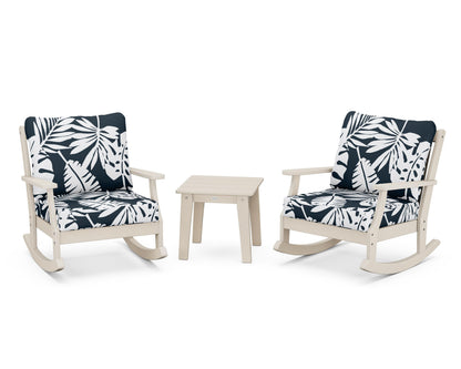 POLYWOOD® Braxton 3-Piece Deep Seating Rocker Set in Sand / Leaf Marine Indigo