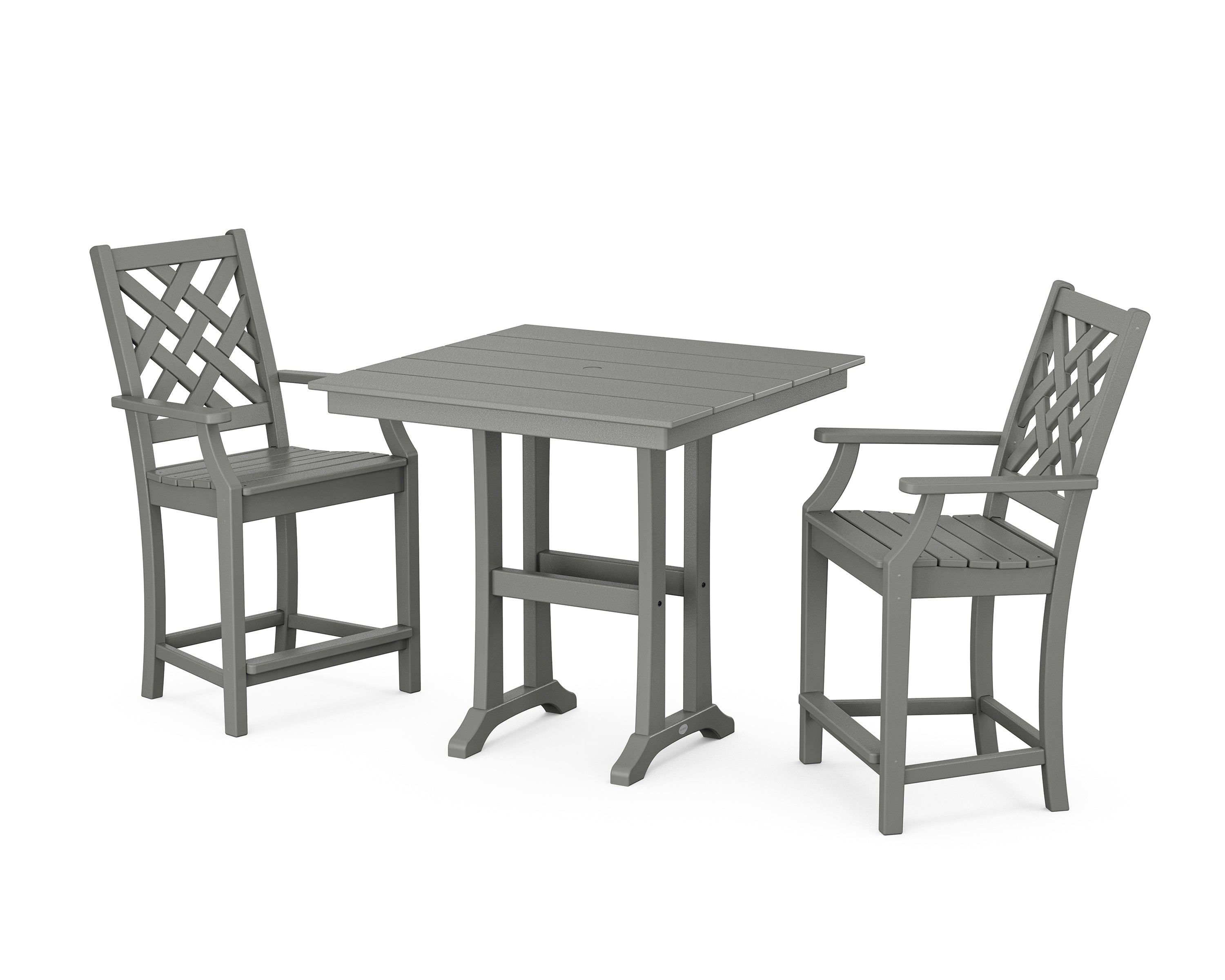 Country Living Wovendale 3-Piece Farmhouse Counter Set with Trestle Legs in Slate Grey