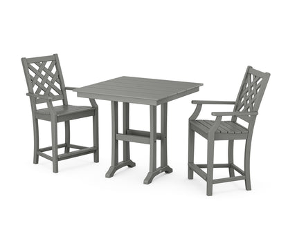 Country Living Wovendale 3-Piece Farmhouse Counter Set with Trestle Legs in Slate Grey
