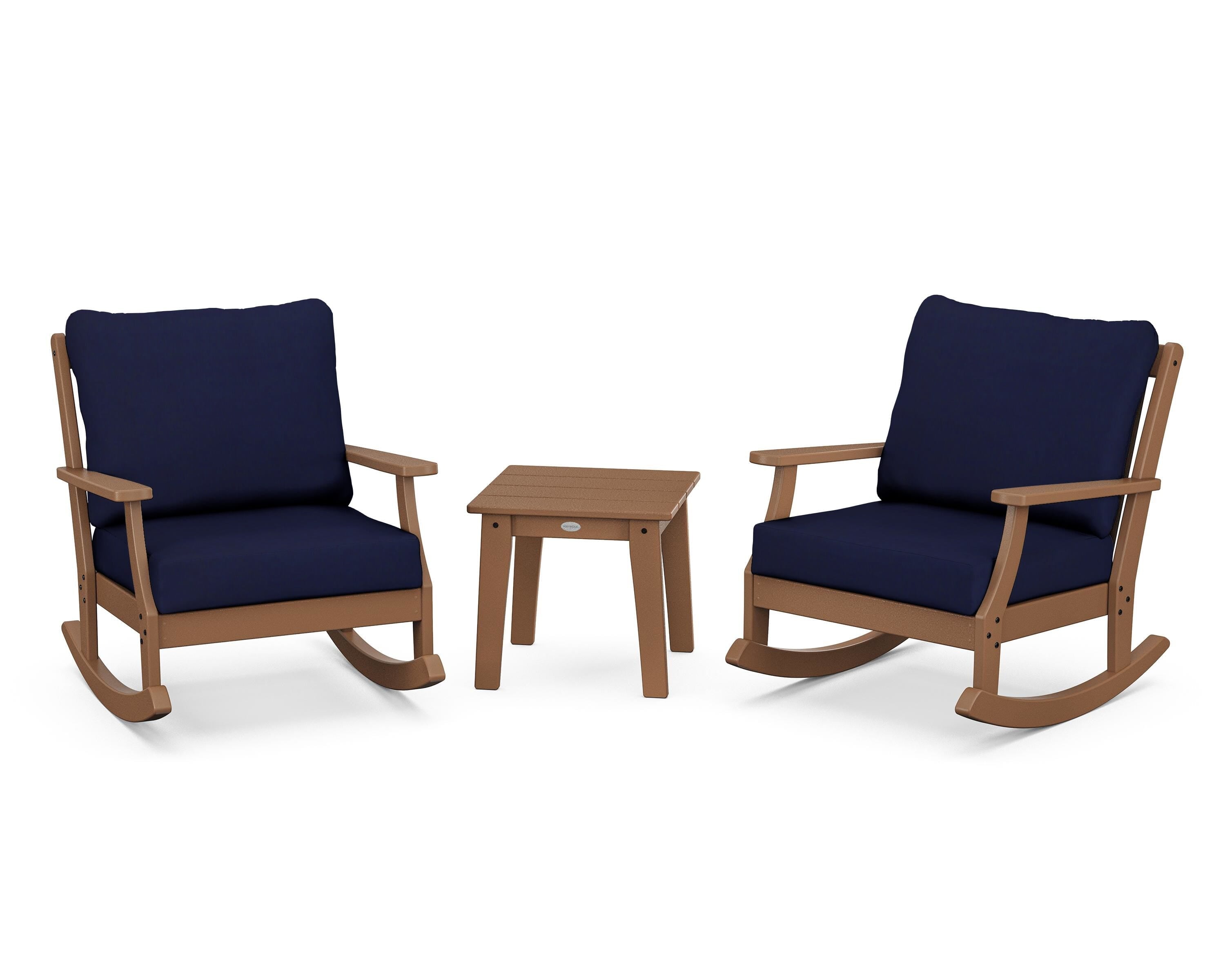 POLYWOOD® Braxton 3-Piece Deep Seating Rocker Set in Teak / Navy