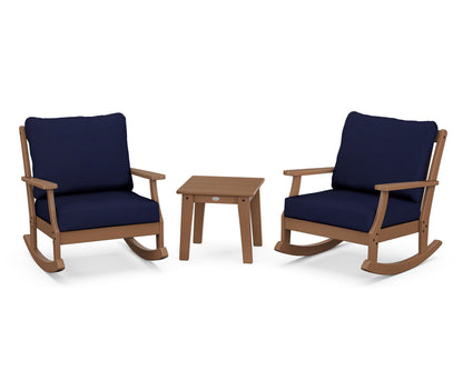 POLYWOOD® Braxton 3-Piece Deep Seating Rocker Set in Teak / Navy