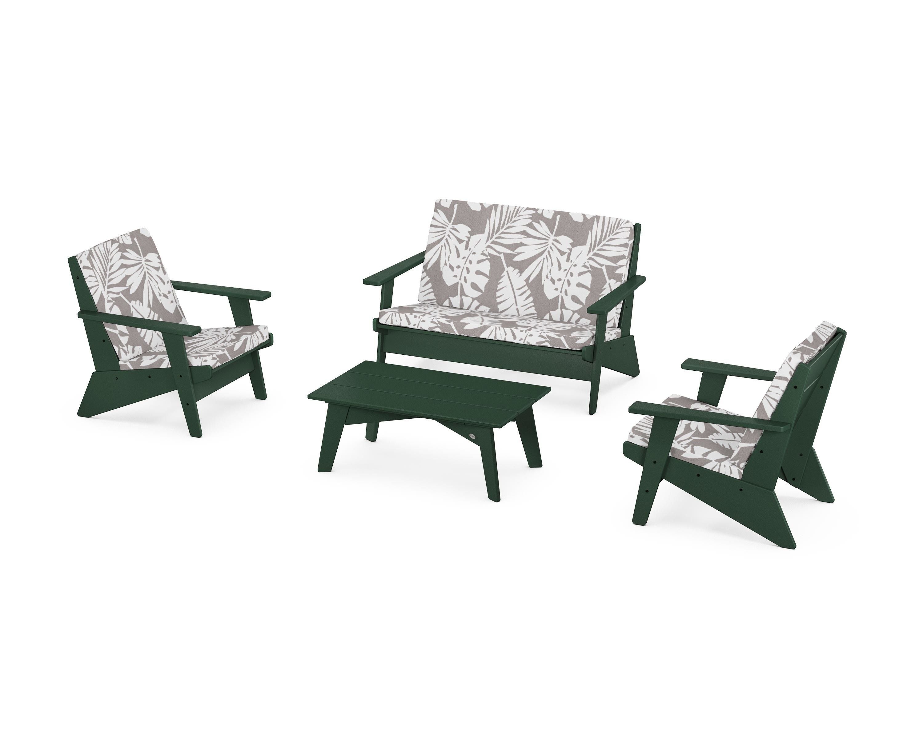 POLYWOOD® Riviera Modern Lounge 4-Piece Set in Green / Leaf Grey Mist
