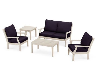 POLYWOOD® Braxton 5-Piece Deep Seating Set in Sand / Navy Linen