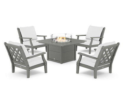 Country Living Wovendale 5-Piece Deep Seating Set with Fire Pit Table in Slate Grey / Natural