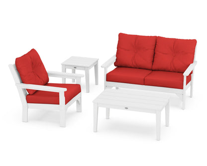 POLYWOOD® Vineyard 4-Piece Deep Seating Set in White / Crimson Linen