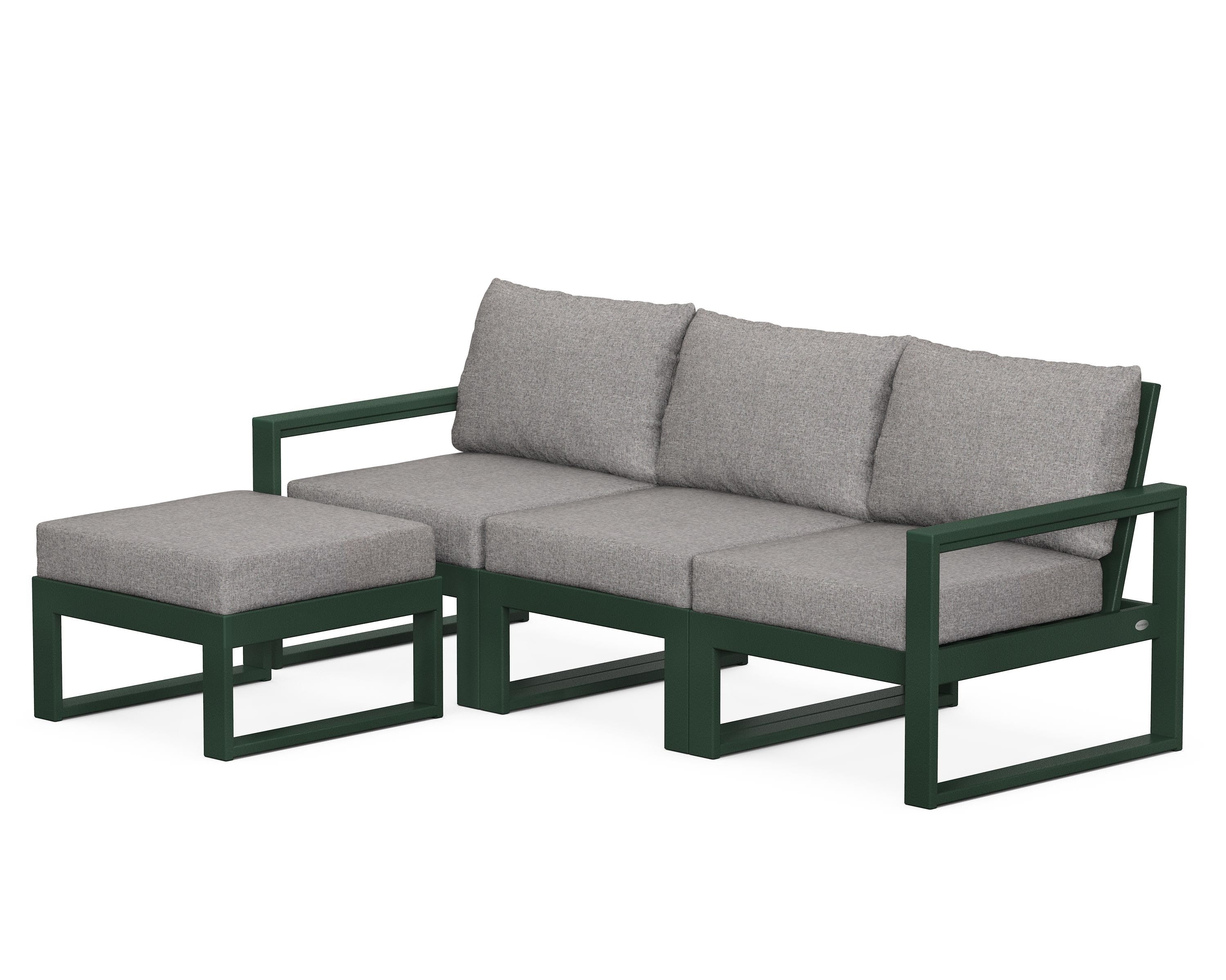 POLYWOOD® EDGE 4-Piece Modular Deep Seating Set with Ottoman in Green / Grey Mist