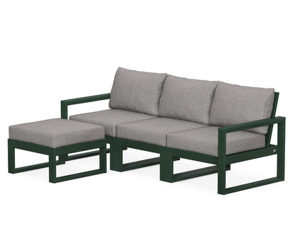 POLYWOOD® EDGE 4-Piece Modular Deep Seating Set with Ottoman in Green / Grey Mist