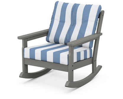 POLYWOOD® Vineyard Deep Seating Rocking Chair in Slate Grey / Cabana Stripe Sky Blue