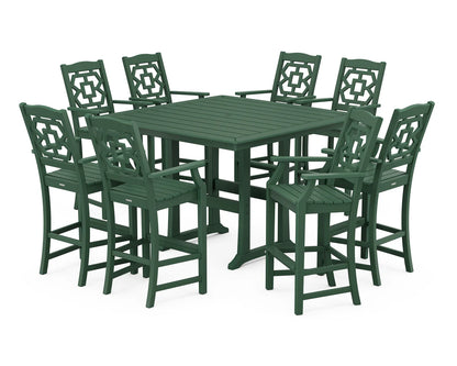 Chinoiserie 9-Piece Square Bar Set with Trestle Legs