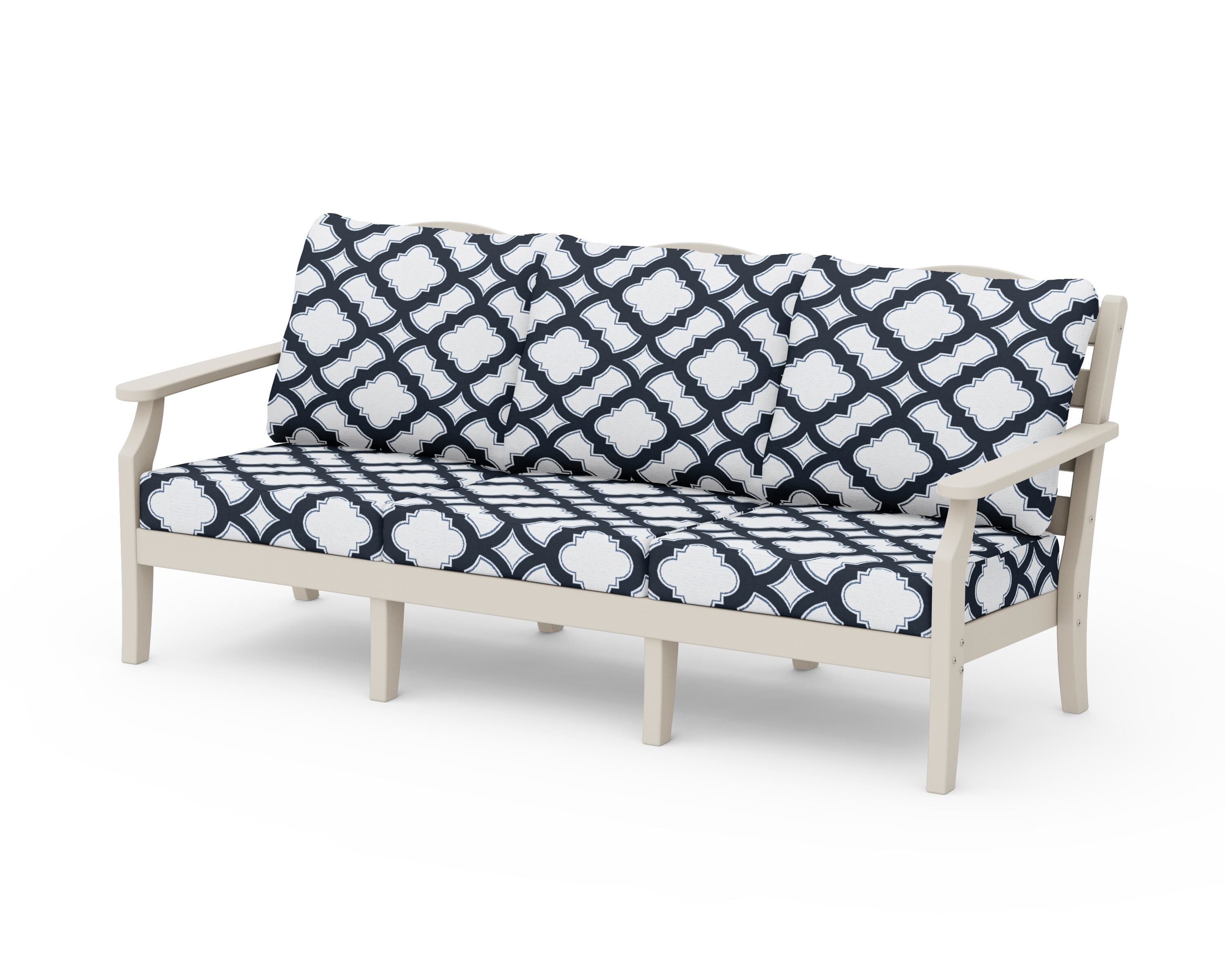 Draper James™ by  POLYWOOD® Savannah Deep Seating Sofa in Sand / Trellis Marine Indigo