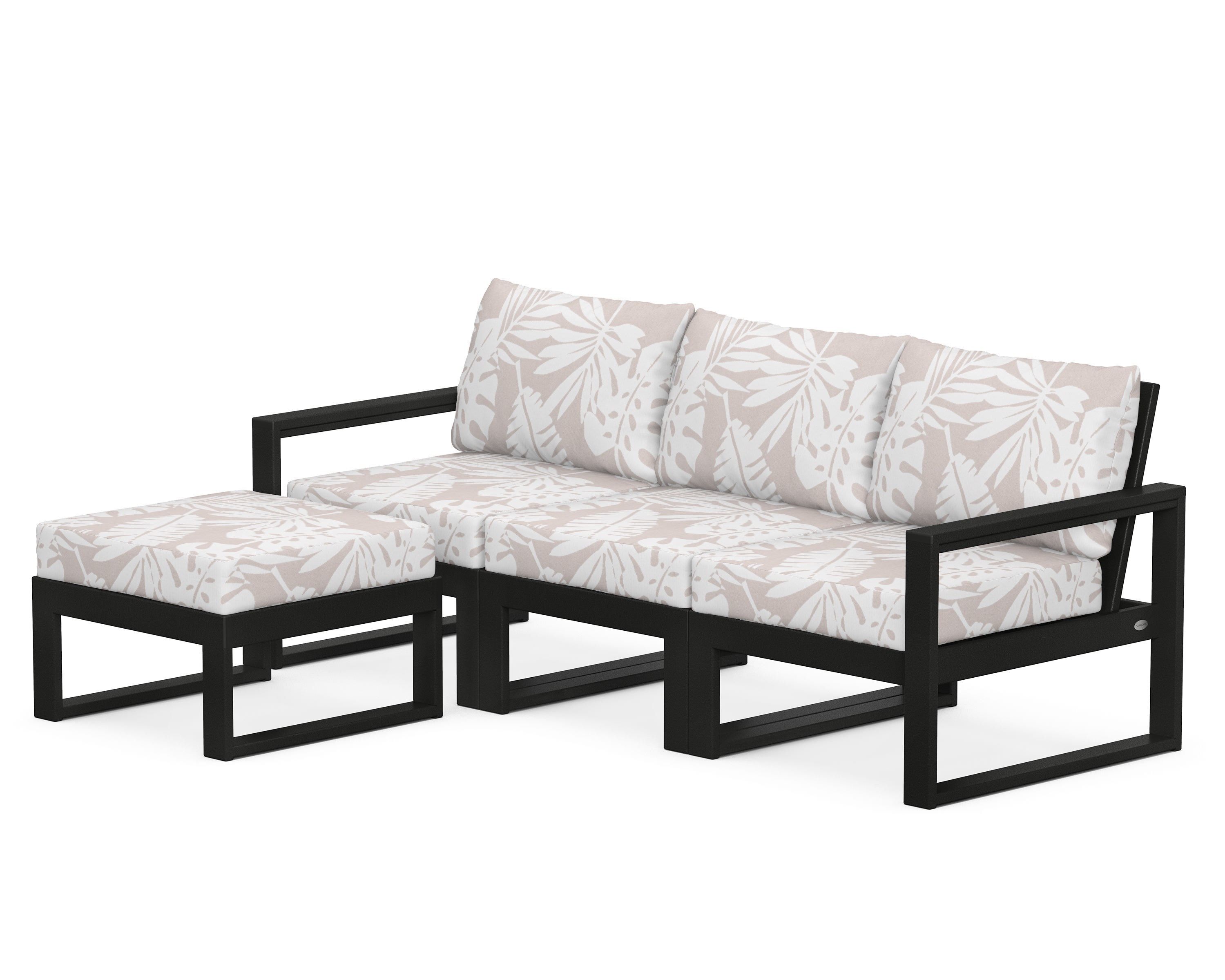 POLYWOOD® EDGE 4-Piece Modular Deep Seating Set with Ottoman in Black / Leaf Dune Burlap