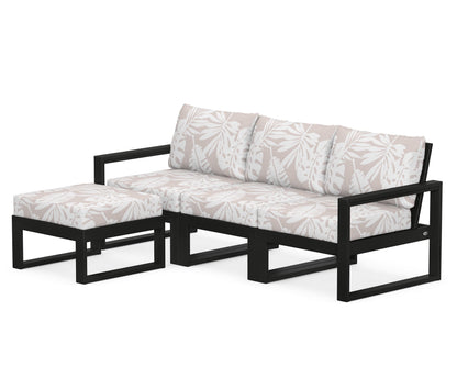 POLYWOOD® EDGE 4-Piece Modular Deep Seating Set with Ottoman in Black / Leaf Dune Burlap