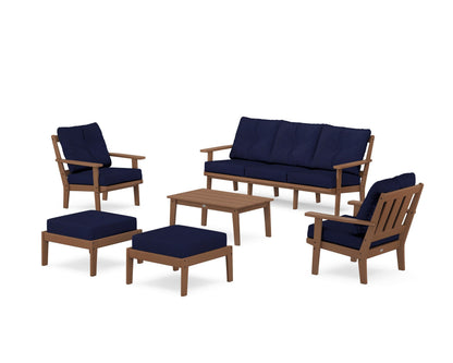 POLYWOOD® Oxford 6-Piece Lounge Sofa Set in Teak / Navy