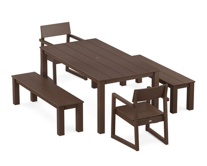 POLYWOOD® EDGE 5-Piece Parsons Dining Set with Benches in Mahogany